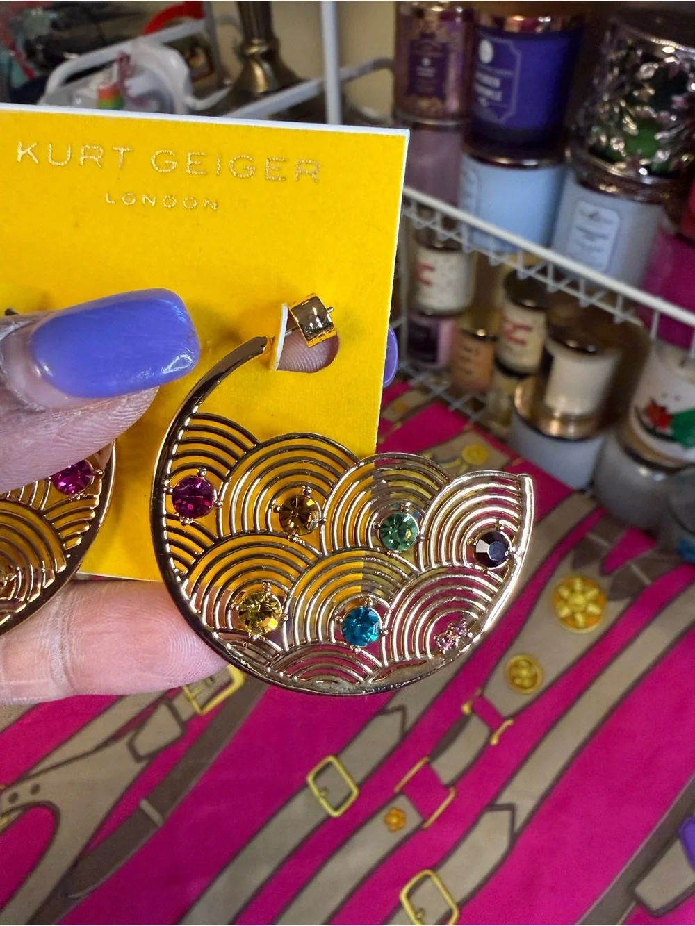 Kurt Geiger London Rainbow Crystal Statement Hoop Earrings – NWT – Dust Bag Incl